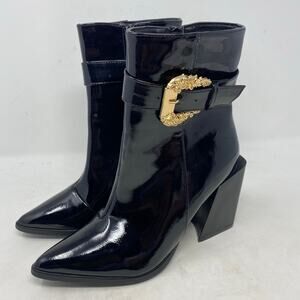 Yoki Black Block Heel Booties Womens Shoes Size 8
